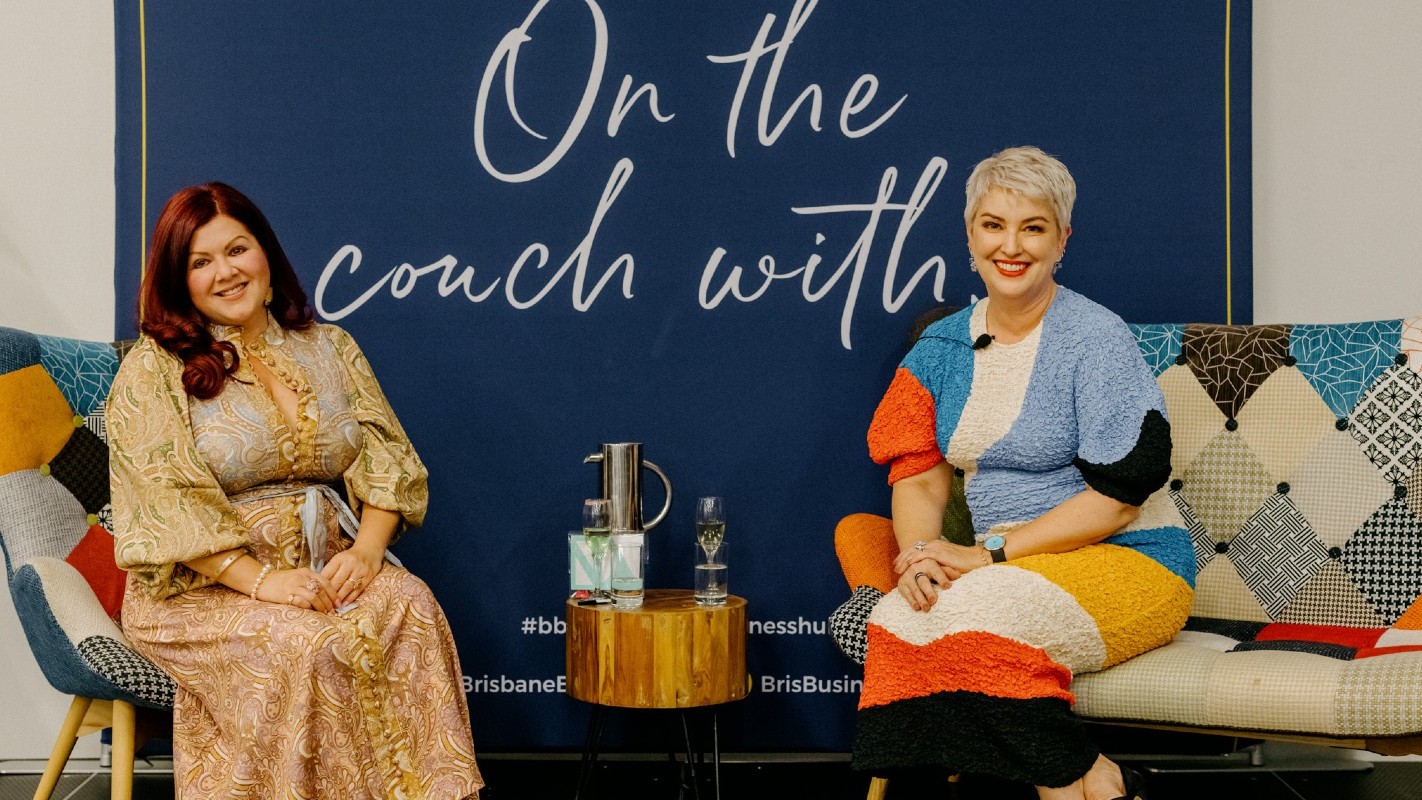 Cathie Reids on the couch at Brisbane Business Hub