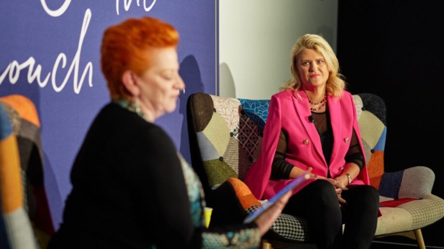 Tracey Mathers on the couch at the brisbane business hub